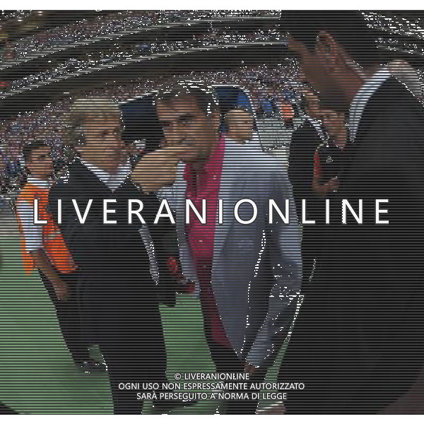 UEFA Champions League third qualifying round second leg soccer match between Trabzonspor and Benfica at Olympic Stadium in Istanbul, Turkey on 03 August 2011 Pictured: Coach Jorge Jesus (L) of Benfica and Coach Senol Gunes (R) of Trabzonspor.
