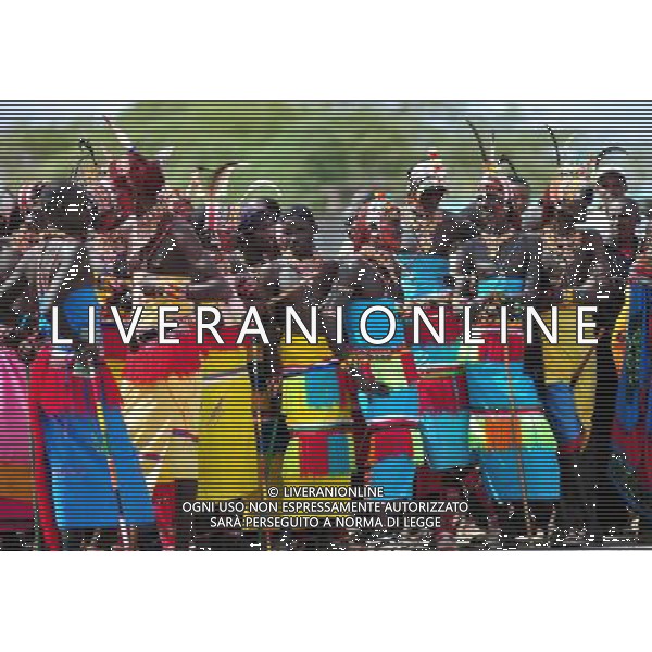 (110803) -- NAIROBI, Aug. 3, 2011 () -- Samburu warriors are seen in Isiolo in the north of Kenya, July 29, 2011. The Samburu tribe lives in the north of Kenya. The word \'Samburu\' means \'butterfly\' in the language of Masai as their traditional clothes are striking with colorful beaded necklaces, earrings and bracelets. (/Zhao Yingquan) (zw)