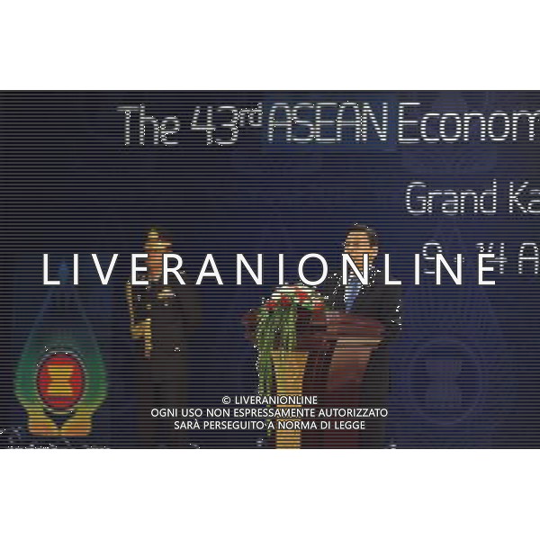 (110810) -- MANADO (INDONESIA), Aug. 10, 2011 () -- Boediono (R), vice president of Indonesia, speaks during the opening ceremony of the 43rd ASEAN Economic Ministers and Related Meetings, in Manado, Indonesia, on Aug. 10, 2011. The 43rd ASEAN Economic Ministers and Related Meetings opened here on Wednesday afternoon, involving ministers in charge of economic, commerce, trade and investment in ASEAN member states and dialogue partners. (/Jiang Fan) (nxl)