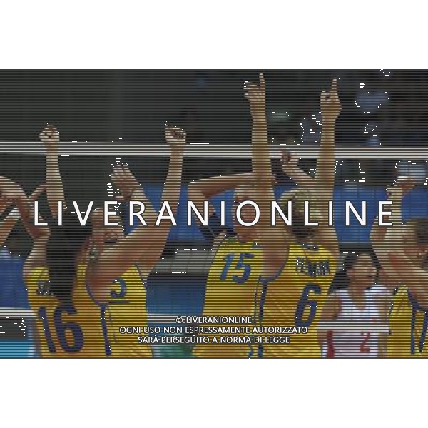(110815) -- SHENZHEN, Aug. 15, 2011 () -- Players of Sweden cheer during the preliminary group A volleyball match against China at the 26th Summer Universiade in Shenzhen, a city of south China\'s Guangdong Province, Aug. 15, 2011. Sweden lost 0-3. (/Lu Hanxin)(kh)