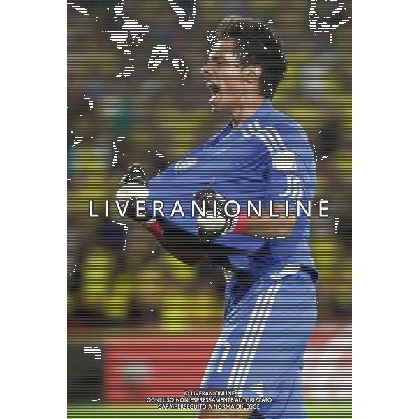 (110814) -- CARTAGENA, Aug. 14, 2011 () -- Mexico\'s goalkeeper Jose Antonio Rodriguez celebrates for a goal during the quarterfinals against Columbia at the U-20 World Championship in Cartagena, Colombia, on Aug. 13, 2011. (/Str) (rc)