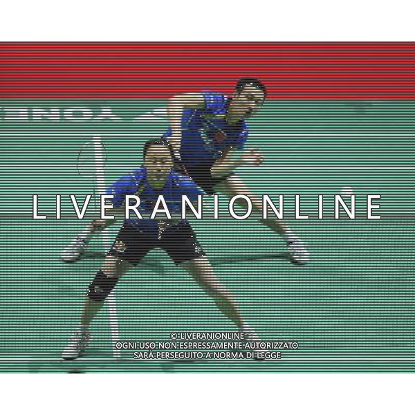 (110813) -- LONDON, Aug. 13, 2011 () -- China\'s Zhang Nan and Zhao Yunlei (L) play during their semifinal of mixed doubles against teammates Xu Chen and Ma Jin in 2011\'s Badminton World Championships at Wembley Arena, London, Britain, Aug. 13, 2011. Zhang and Zhao entered the final as Xu and Ma retired due to Ma\'s injury. (/Zeng Yi)