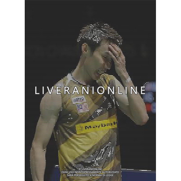 LONDON, Aug. 14, 2011 Malaysia\'s Lee Chong Wei reacts after the final of men\'s singles against China\'s Lin Dan in 2011 Badminton World Championships at Wembley Arena, London, Britain, Aug. 14, 2011. Lee lost 1 2. (/Zeng Yi)(kh)