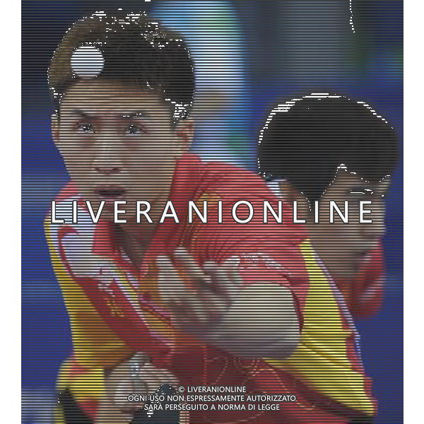 (110816) -- SHENZHEN, Aug. 16, 2011 () -- China\'s Fang Bo (L) and Yan An compete during the men\'s team final of table tennis event against Japan\'s Kentaro and Jin Ueda at the 26th Summer Universiade, in Shenzhen, a city of south China\'s Guangdong Province, Aug. 16, 2011. Fang and Yan lost 2-3. China won 3-1 and got the gold medal. (/Yang Shiyao)(bxf)