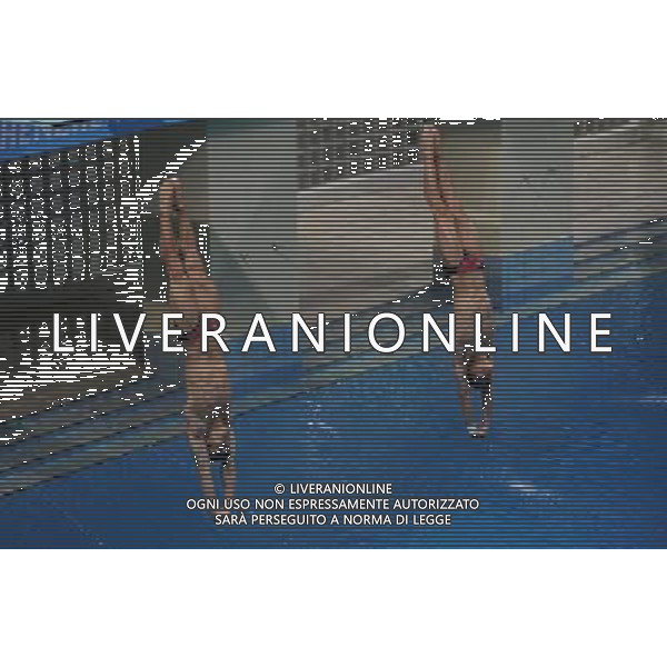 SHENZHEN, Aug. 16, 2011 China\'s Qin Kai and Lin Jin compete during the men\'s synchronised 3m springboard final of diving event at the 26th Summer Universiade, in Shenzhen, a city of south China\'s Guangdong Province, Aug. 16, 2011. Qin and Lin won the gold medal with 419.07 points. (/Lu Hanxin)(bxf)