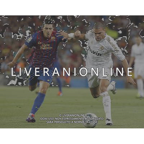 FC Barcelona\'s David Villa (l) and Real Madrid\'s Pepe during Spanish Supercup 2nd match.August 17,2011. Photo: Acero / Alter / ALFAQUI Photo: Acero / Alter / ALFAQUI