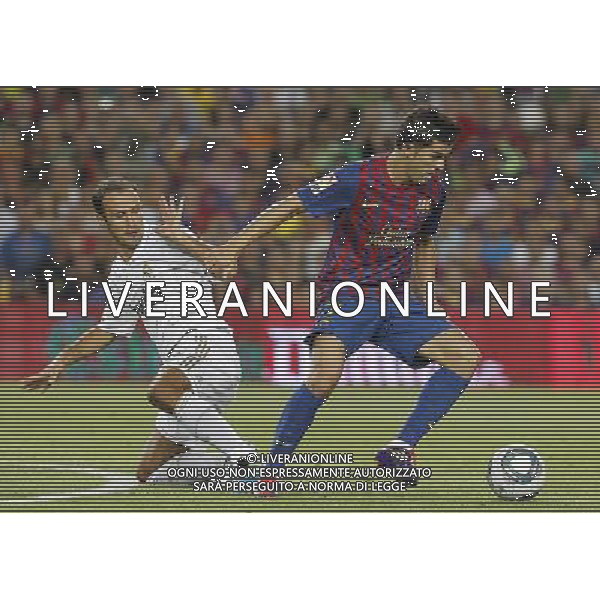 FC Barcelona\'s David Villa (r) and Real Madrid\'s Ricardo Carvalho during Spanish Supercup 2nd match.August 17,2011. Photo: Acero / Alter / ALFAQUI Photo: Acero / Alter / ALFAQUI