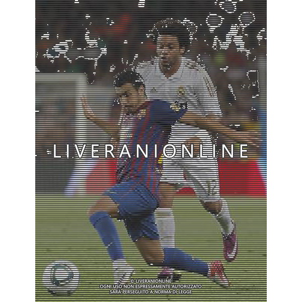 FC Barcelona\'s Pedro Rodriguez (l) and Real Madrid\'s Marcelo Vieira during Spanish Supercup 2nd match.August 17,2011. Photo: Acero / Alter / ALFAQUI Photo: Acero / Alter / ALFAQUI