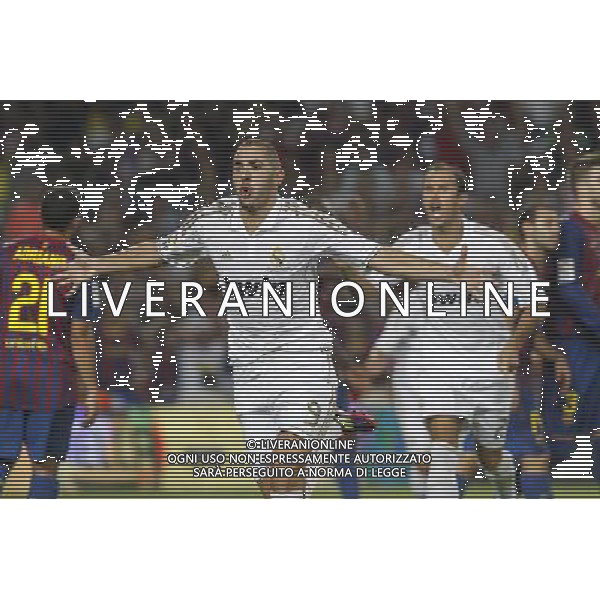 Real Madrid\'s Karim Benzema (l) and Ricardo Carvalho celebrates goal during Spanish Supercup 2nd match.August 17,2011. Photo: Acero / Alter / ALFAQUI Photo: Acero / Alter / ALFAQUI