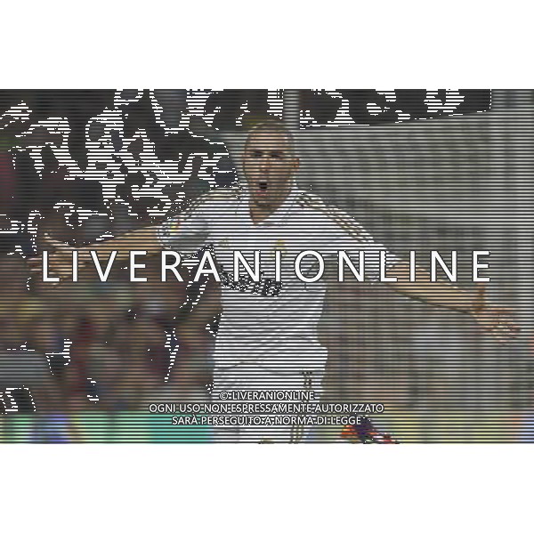 Real Madrid\'s Karim Benzema celebrate goal during Spanish Supercup 2nd match.August 17,2011. Photo: Acero / Alter / ALFAQUI Photo: Acero / Alter / ALFAQUI