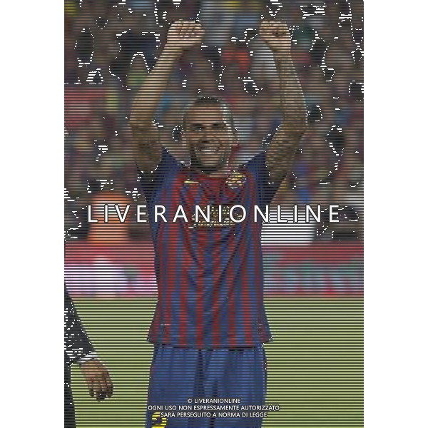 FC Barcelona\'s Daniel Alves celebrate the victory during Spanish Supercup 2nd match.August 17,2011. Photo: Acero / Alter / ALFAQUI Photo: Acero / Alter / ALFAQUI