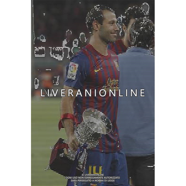 FC Barcelona\'s Javier Mascherano celebrate the victory during Spanish Supercup 2nd match.August 17,2011. Photo: Acero / Alter / ALFAQUI Photo: Acero / Alter / ALFAQUI