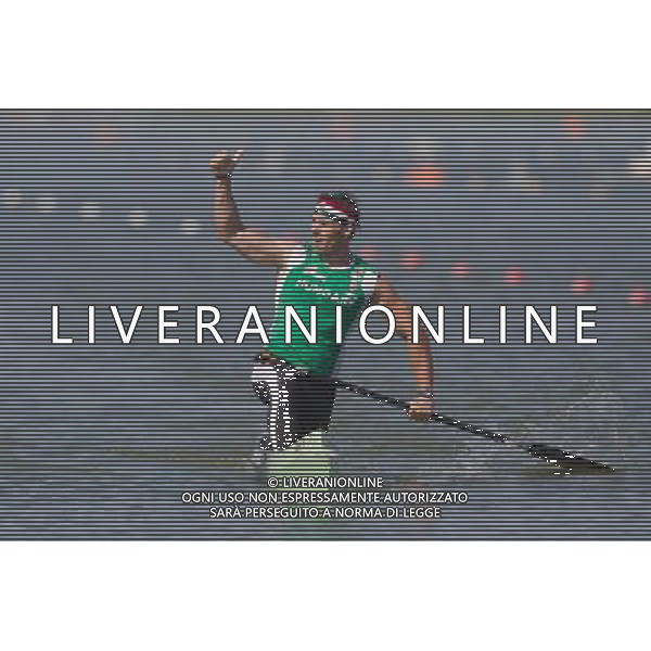 (110819) -- SZEGED, Aug. 19, 2011 () -- Olympic champion Attila Vajda from Hungary celebrates after the C1 men 1,000m semifinal at the 2011 International Canoe Federation (ICF) Word Canoe Sprint Championships in Szeged, Hungary, on Aug. 18, 2011. (/Attila Volgyi)