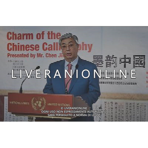 (110818) -- GENEVA, Aug. 18, 2011, () -- Kassym-Jomart Tokayev, director-general of the United Nations Office in Geneva (UNOG), addresses the opening ceremony of the exhibition \'Charm of the Chinese Calligraphy\' by Chinese calligraphist Chen Jinchun in Palais des Nations, Geneva, Switzerland, Aug. 18, 2011. (/Yu Yang)
