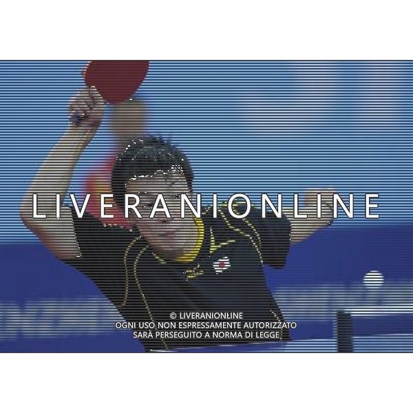 (110820) -- SHENZHEN, Aug. 20, 2011 () -- Matsudaira Kenji of Japan returns the ball during men\'s singles semifinal of table tennis at the 26th Summer Universiade in Shenzhen, a city of south China\'s Guangdong Province, on Aug. 20, 2011. Matsudaira Kenji lost Chinese Xu Xin 3-4. (/Yang Shiyao)(wx)