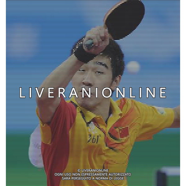 (110820) -- SHENZHEN, Aug. 20, 2011 () -- Yan An of China competes during the men\'s singles final of table tennis event against his teammate Xu Xin at the 26th Summer Universiade in Shenzhen, a city of south China\'s Guangdong Province, Aug. 20, 2011. Xu won 4-0 to claim the title. (/Yang Shiyao)(bxf)