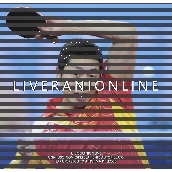(110820) -- SHENZHEN, Aug. 20, 2011 () -- Xu Xin of China competes during the men\'s singles finals of table tennis event against his teammate Yan An at the 26th Summer Universiade in Shenzhen, a city of south China\'s Guangdong Province, Aug. 20, 2011. Xu won 4-0 to claim the title. (/Yang Shiyao)(bxf)