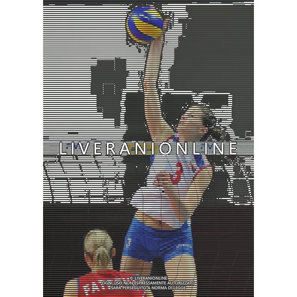 (110825) -- MACAO, Aug. 25, 2011 () -- Serbian player Sanja Malagurski (above) spikes the ball during the group A match against Russia at 2011 FIVB World Grand Prix\'s finals in Macao, south China, Aug. 25, 2011. Serbia won 3-1. (/Lo Ping Fai)