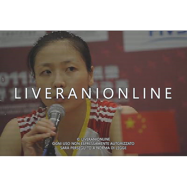 (110825) -- MACAO, Aug. 25, 2011 () -- Chinese player Wei Qiuyue responds to media after the group A match against Thailand at 2011 FIVB World Grand Prix in Macao, south China, Aug. 25, 2011. China lost 1-3. (/Cheong Kam Ka)