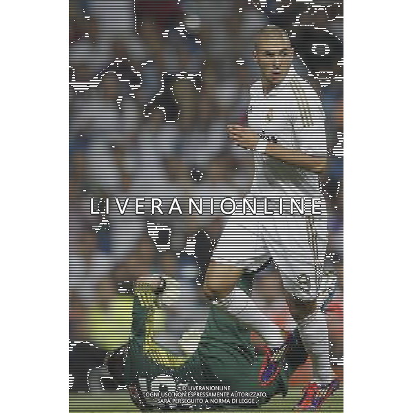 Real Madrid\'s Karim Benzema celebrates goal during Santiago Bernabeu Cup on august 24th 2011. Photo: Cesar Cebolla / ALFAQUI