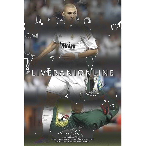 Real Madrid\'s Karim Benzema celebrates goal during Santiago Bernabeu Cup on august 24th 2011. Photo: Cesar Cebolla / ALFAQUI