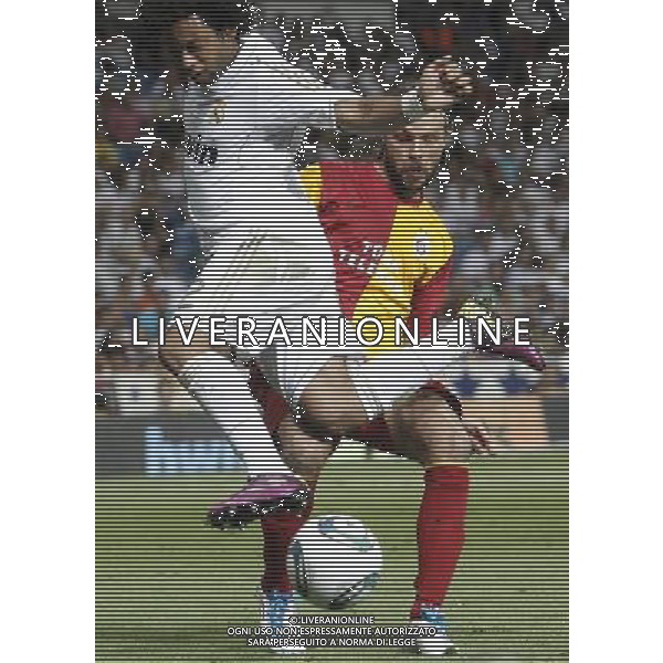 Real Madrid\'s Marcelo and Galatasaray\'s Thomas Ujfalusi during Santiago Bernabeu Cup on august 24th 2011. Photo: Cesar Cebolla / ALFAQUI