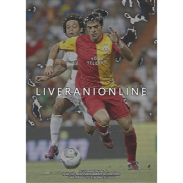 Real Madrid\'s Marcelo and Galatasaray\'s Gokhan Zan during Santiago Bernabeu Cup on August 24th 2011. Photo: Cesar Cebolla / ALFAQUI