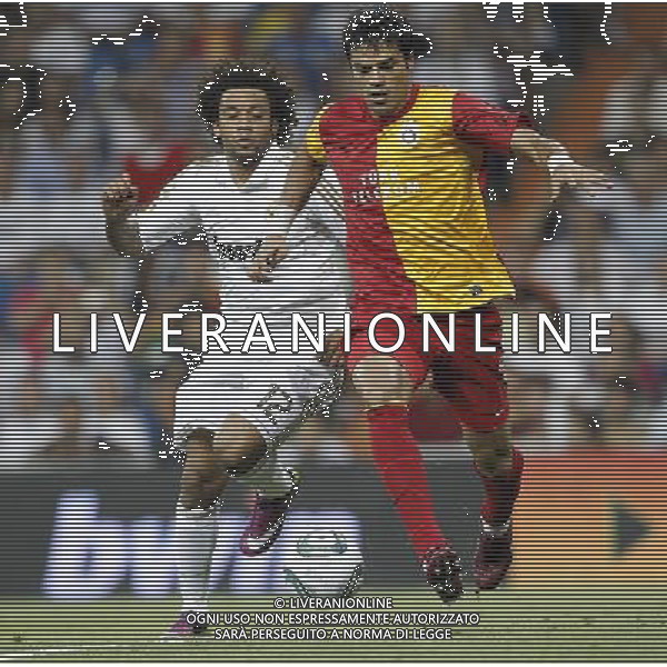 Real Madrid\'s Marcelo and Galatasaray\'s Gokhan Zan during Santiago Bernabeu Cup on August 24th 2011. Photo: Cesar Cebolla / ALFAQUI
