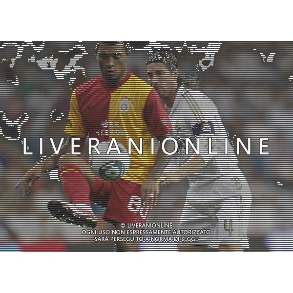 Real Madrid\'s Sergio Ramos and Galatasaray\'s Kazim-Richards during Santiago Bernabeu Cup on August 24th 2011. Photo: Cesar Cebolla / ALFAQUI