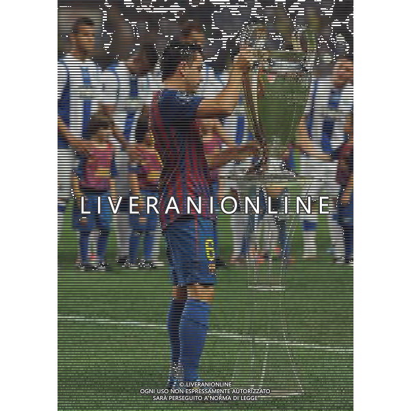 UEFA Supercoppa Europea 2011 Montecarlo - 26.08.2011 Barcellona-Porto Nella Foto:xavi con la champions /Ph.Vitez-Ag. Aldo Liverani