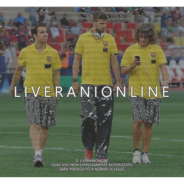 UEFA Supercoppa Europea 2011 Montecarlo - 26.08.2011 Barcellona-Porto Nella Foto:Cesc Fabregas-Gerard Piquè-Carles Puyol /Ph.Vitez-Ag. Aldo Liverani