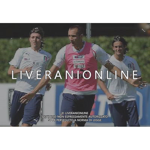 Raduno Nazionale Italiana a Coverciano Firenze - 30.08.2011 Allenamento Nella Foto:chiellini-montolivo-aquilani /Ph.Vitez-Ag. Aldo Liverani