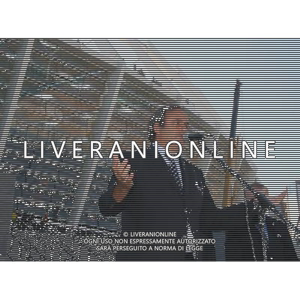 (110927) -- KIEV, Sept. 27, 2011 () -- UEFA President Michel Platini makes a speach during his visit to the Olimpiysky football stadium in Kiev, capital of Ukraine on Sept. 27, 2011. Platini is in the Ukraine for a two-day visit to inspect preparations for the upcoming Euro 2012 football championships co-hosted by Ukraine and Poland and due to start on July 28, 2012. (/Olga Tarnavskaya) / Kiev, Ucraina , Il Presidente della UEFA Michel Platini fa un discorso durante la sua visita al Olimpiysky stadium a Kiev - AG. ALDO LIVERANI SAS- ITALY ONLY *** Local Caption *** .