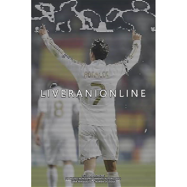 Real Madrid\'s Cristiano Ronaldo celebrates during UEFA Champions League match. September 27, 2011. (ALTERPHOTOS/Alvaro Hernandez) /AG ALDO LIVERAN SAS ITALY ONLY