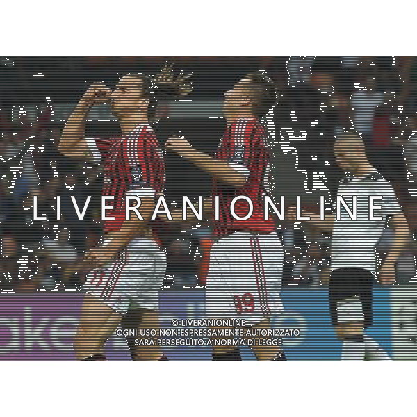 UEFA Champions League 2011/2012 Gruppo H Milano - 28.09.2011 Milan-FK Viktoria Plzen Nella Foto: esultanza dopo il gol di zlatan ibrahimovic con antonio cassano /Ph.Vitez-Ag. Aldo Liverani