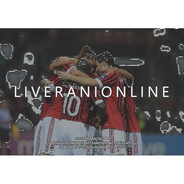 UEFA Champions League 2011/2012 Gruppo H Milano - 28.09.2011 Milan-FK Viktoria Plzen Nella Foto: abbracci esultanza dopo il gol di zlatan ibrahimovic /Ph.Vitez-Ag. Aldo Liverani