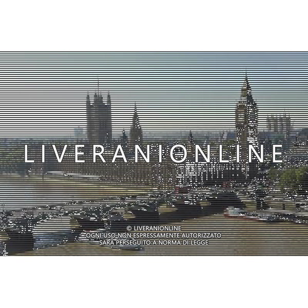 Houses of Parliament, London. The name Big Ben is often used to describe the tower, the clock and the bell but the name was first given to the Great Bell. The Clock Tower was completed in 1859 and the Great Clock started on 31 May, with the Great Bell\'s strikes heard for the first time on 11 July and the quarter bells first chimed on 7 September. / Londra , Gran Bretagna , vedute della citta\' , Parlamento , Big Ben - AG. ALDO LVERANI SAS- ITALY ONLY *** Local Caption *** .