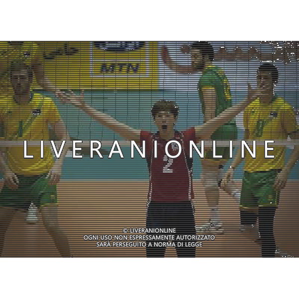 (110930) TEHRAN, Sept. 30, 2011 () Sun Soo Han (C) of South Korea reacts during the match against Australia at the 16th Asian Men\'s Volleyball Championship in Tehran, Iran, Sept. 29, 2011. South Korea won 3 1 and ranked third. (/Ahmad Halabisaz) / Tehran, Iran , Campionato asiatico maschile di Volley - AG. ALDO LIVERANI SAS- ITALY ONLY *** Local Caption *** .
