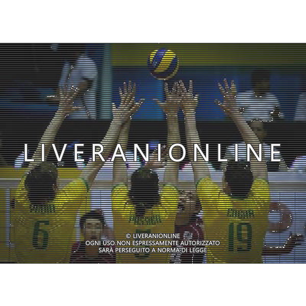(110930) TEHRAN, Sept. 30, 2011 () Kwang In Jeon of South Korea spikes the ball during the match against Australia at the 16th Asian Men\'s Volleyball Championship in Tehran, Iran, Sept. 29, 2011. South Korea won 3 1 and ranked third. (/Ahmad Halabisaz) / Tehran, Iran , Campionato asiatico maschile di Volley - AG. ALDO LIVERANI SAS- ITALY ONLY *** Local Caption *** .