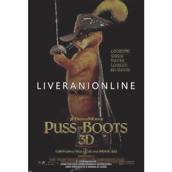 Puss In Boots in DreamWorks Animationâ€™s PUSS IN BOOTS, to be released by Paramount Pictures - Poster ©photoshot/ALDO LIVERANI SAS - ITALY ONLY - EDITORIAL USE ONLY - Proiezione del Film Cartone animato in 3D \'Il Gatto con gli stivali della DreamWorks Animation, distribuito dalla Paramount Pictures