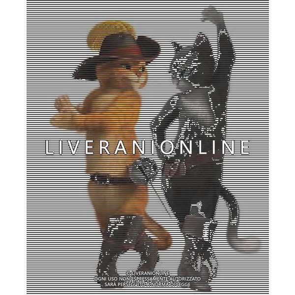 (Left to right) Puss In Boots and Kitty Softpaws in DreamWorks Animationâ€™s PUSS IN BOOTS, to be released by Paramount Pictures ©photoshot/ALDO LIVERANI SAS - ITALY ONLY - EDITORIAL USE ONLY - Proiezione del Film Cartone animato in 3D \'Il Gatto con gli stivali della DreamWorks Animation, distribuito dalla Paramount Pictures