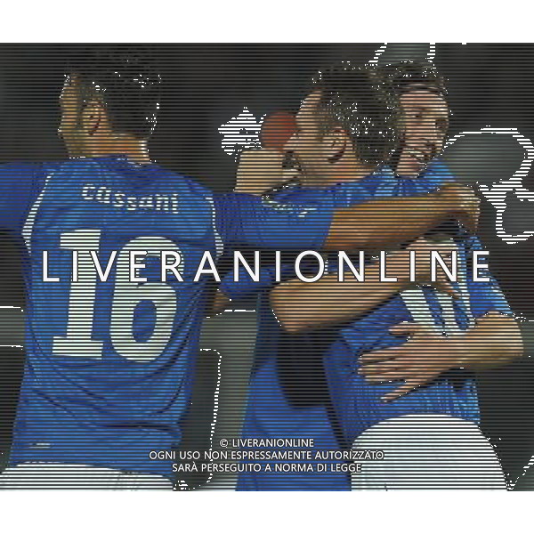 Qualificazioni ai Campionati Europei UEFA EURO 2012 Gruppo C Pescara - 11.10.2011 Italia-Irlanda del Nord Nella Foto: abbracci esultanza dopo il gol di antonio cassano /Ph.Vitez-Ag. Aldo Liverani