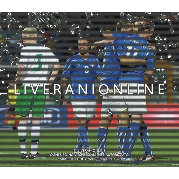 Qualificazioni ai Campionati Europei UEFA EURO 2012 Gruppo C Pescara - 11.10.2011 Italia-Irlanda del Nord Nella Foto: federico balzaretti esultanza dopo il gol /Ph.Vitez-Ag. Aldo Liverani