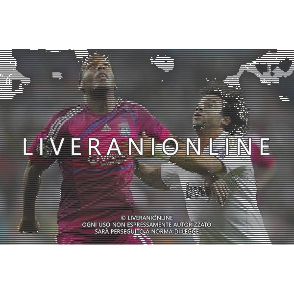 Real Madrid\'s Marcelo and Olympique Lyonaise\' Jimmy Briand during Champions League match on october 18th, 2011 Photo: Cesar Cebolla / ALFAQUI CHAMPIONS LEAGUE REAL MADRID LIONE AGENZIA ALDO LIVERANI ITALY ONLY