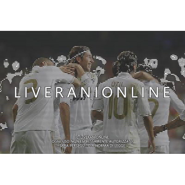 Real Madrid\'s players celebrating goal during Champions League match on october 18th, 2011 Photo: Cesar Cebolla / ALFAQUI CHAMPIONS LEAGUE REAL MADRID LIONE AGENZIA ALDO LIVERANI ITALY ONLY