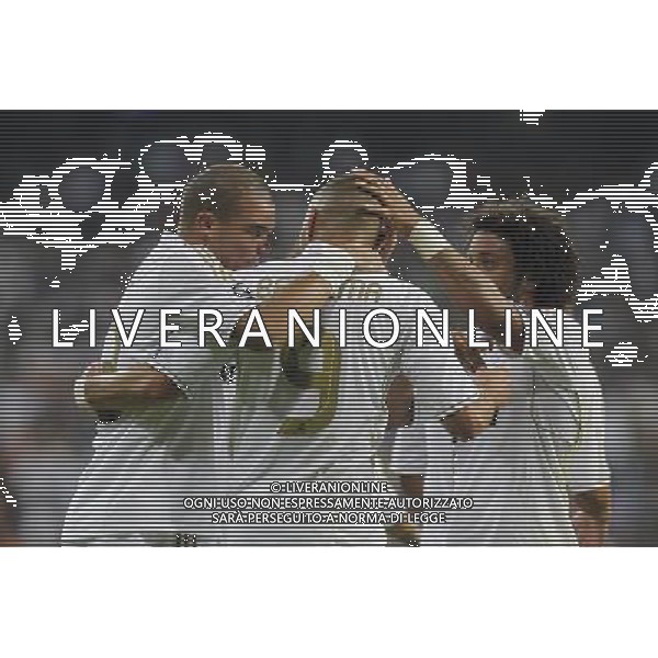 Real Madrid\'s players celebrating goal during Champions League match on october 18th, 2011 Photo: Cesar Cebolla / ALFAQUI CHAMPIONS LEAGUE REAL MADRID LIONE AGENZIA ALDO LIVERANI ITALY ONLY