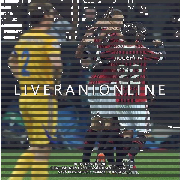 UEFA Champions League 2011/2012 Gruppo H Milano - 19.10.2011 Milan-Bate Borisov Nella Foto:esultanza dopo il gol di zlatan ibrahimovic con nocerino /Ph.Vitez-Ag. Aldo Liverani