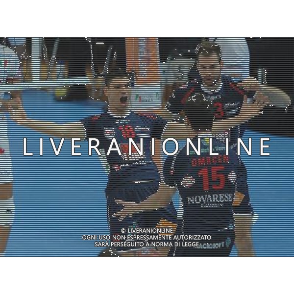 Lega Volley Serie A1 Maschile 2011/2012 4¡ Giornata Trento - 17.10.2011 Itas Diatec Trentino-Lube Banca Marche Macerata Nella Foto:Marko Podrascanin-Dragan Travica-Igor Omrcen /Ph.Vitez-Ag. Aldo Liverani