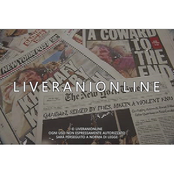 New York newspapers on Friday, October 21, 2011 report on the death of Libyan leader Col. Muammar el-Qaddafi allegedly at the hands of anti-Qaddafi fighters in his hometown of Surt (Sirte). Note numerous alternate spellings: Moammar Khadafy; Moammar Gadhafi; Muammar Gaddafi. new york city - situazioni ©photoshot/AG ALDO LIVERANI SAS ITALY ONLY
