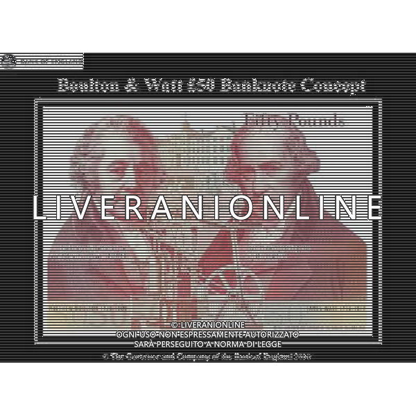 Concept drawing for the Bank of England\'s new £50 note, featuring Matthew Boulton and James Watt © Photoshot - Ag. Aldo Liverani sas ITALY ONLY LONDRA - LE NUOVE BANCONOTE DA 50 STERLINE